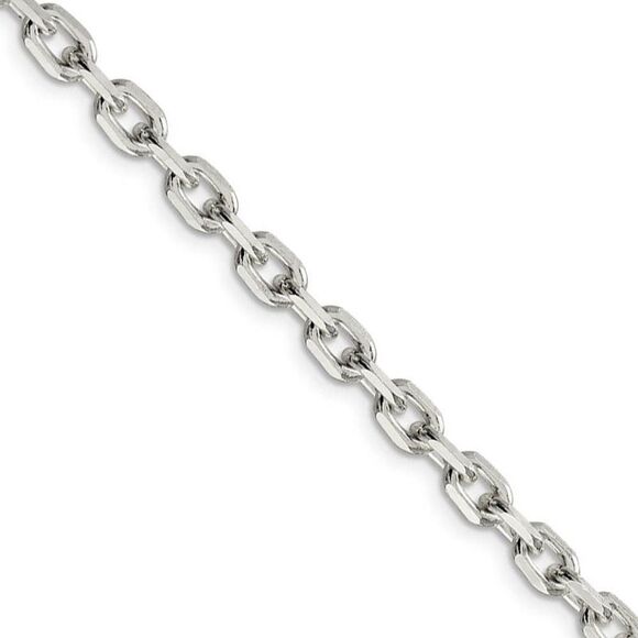 4.9mm Sterling Silver Solid Beveled Oval Cable Chain Necklace 24 Inch